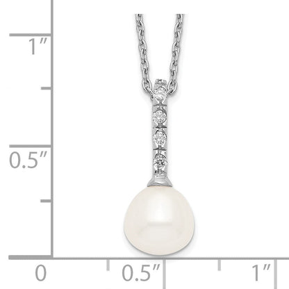 Sterlingsilber Rhodiniert 7-8mm Weiß Fwc Perle Zirkonia Halskette