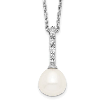 Sterlingsilber Rhodiniert 7-8mm Weiß Fwc Perle Zirkonia Halskette