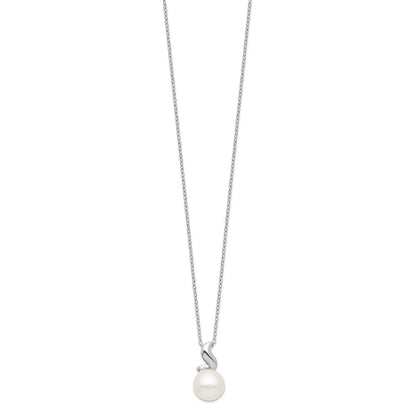 Sterlingsilber Rhodium 9-10mm Weiß Fwc Perle Zirkonia Halskette