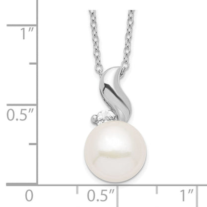 Sterlingsilber Rhodium 9-10mm Weiß Fwc Perle Zirkonia Halskette