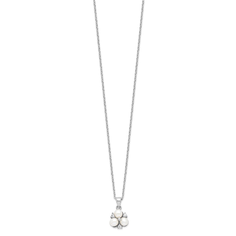 Sterlingsilber Rhodiniert 5-6mm Weiß Fw Zucht 3-pearl Zirkonia Halskette