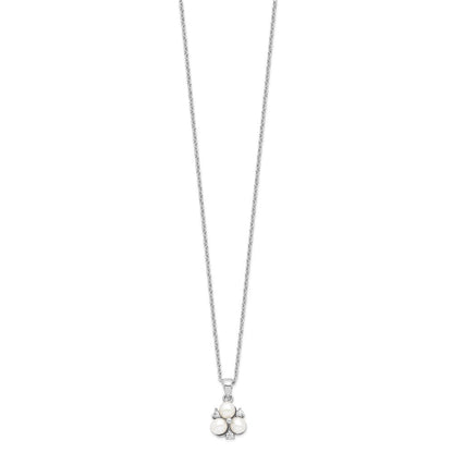 Sterlingsilber Rhodiniert 5-6mm Weiß Fw Zucht 3-pearl Zirkonia Halskette