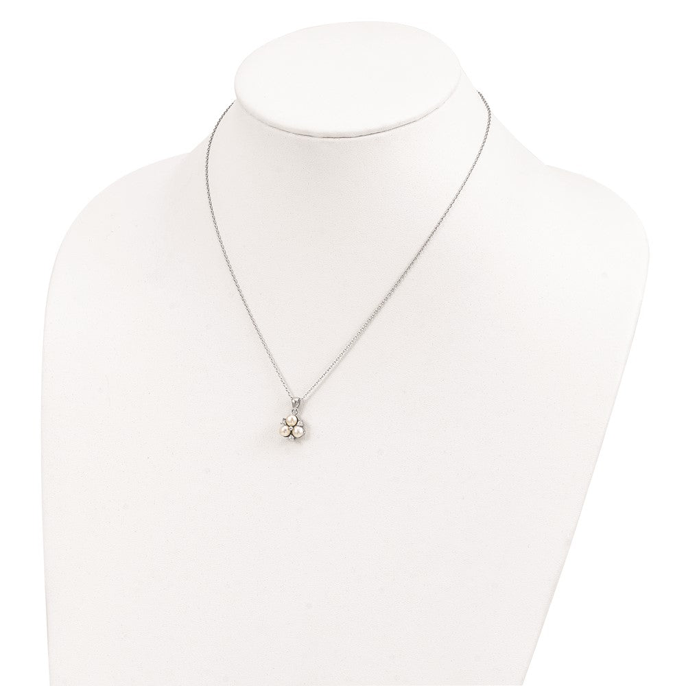 Sterlingsilber Rhodiniert 5-6mm Weiß Fw Zucht 3-pearl Zirkonia Halskette