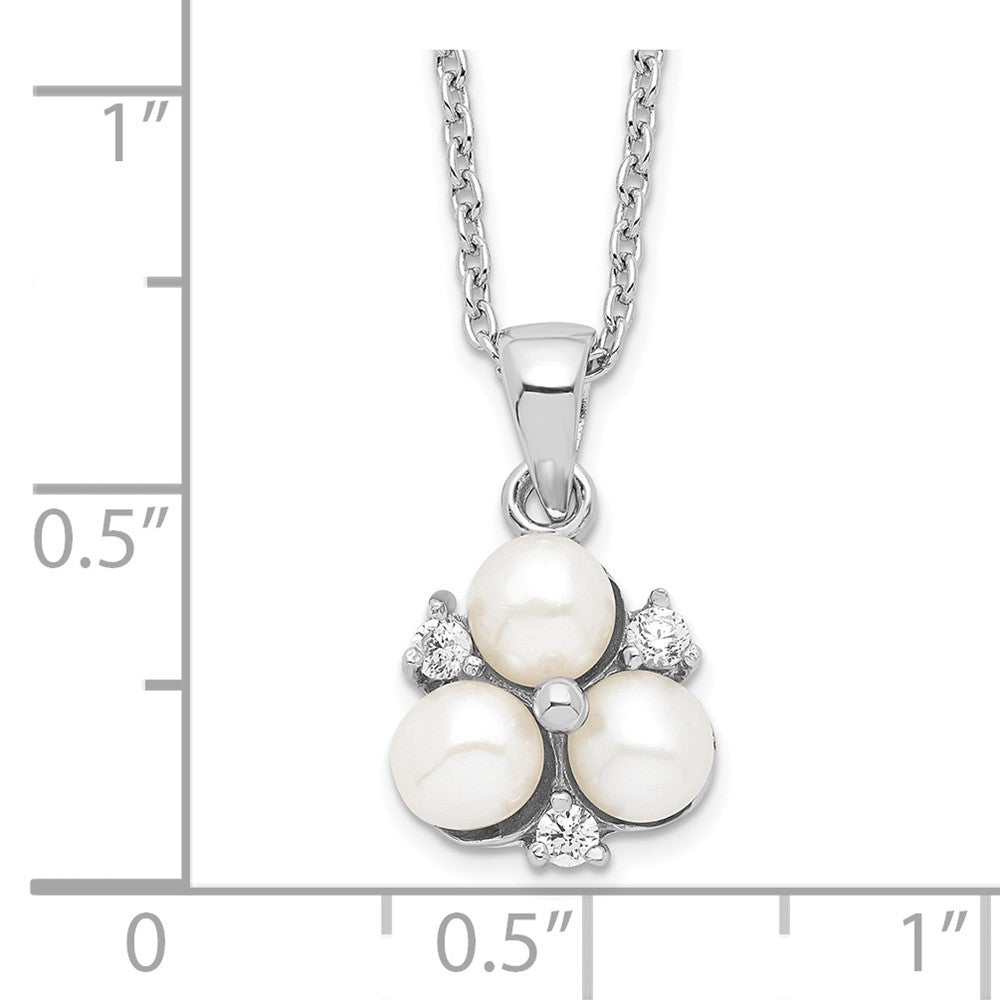 Sterlingsilber Rhodiniert 5-6mm Weiß Fw Zucht 3-pearl Zirkonia Halskette