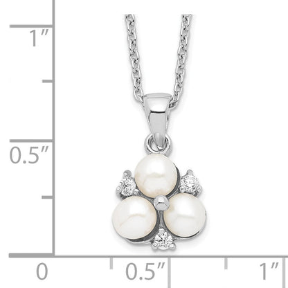 Sterlingsilber Rhodiniert 5-6mm Weiß Fw Zucht 3-pearl Zirkonia Halskette