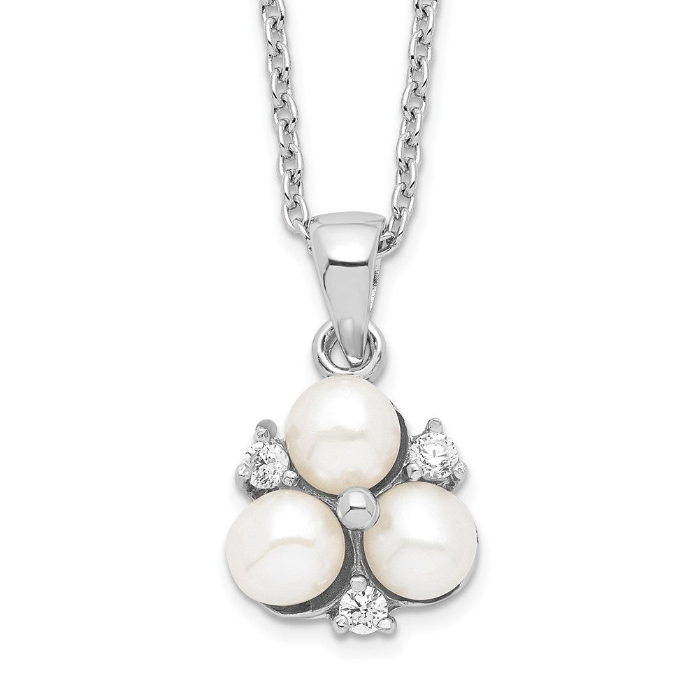 Sterlingsilber Rhodiniert 5-6mm Weiß Fw Zucht 3-pearl Zirkonia Halskette