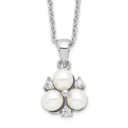 Sterlingsilber Rhodiniert 5-6mm Weiß Fw Zucht 3-pearl Zirkonia Halskette