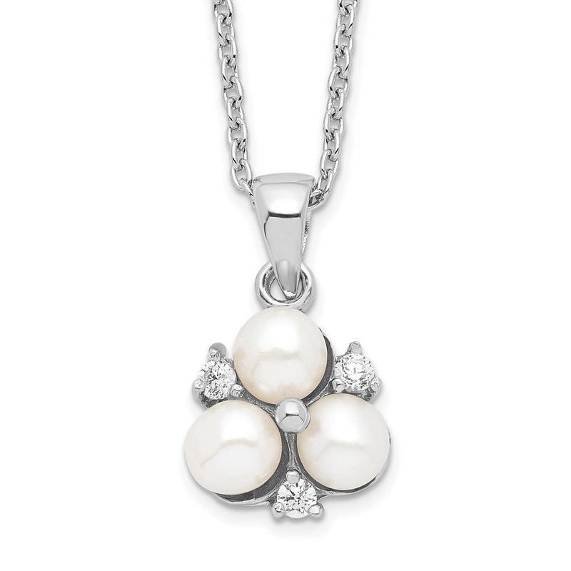 Sterlingsilber Rhodiniert 5-6mm Weiß Fw Zucht 3-pearl Zirkonia Halskette
