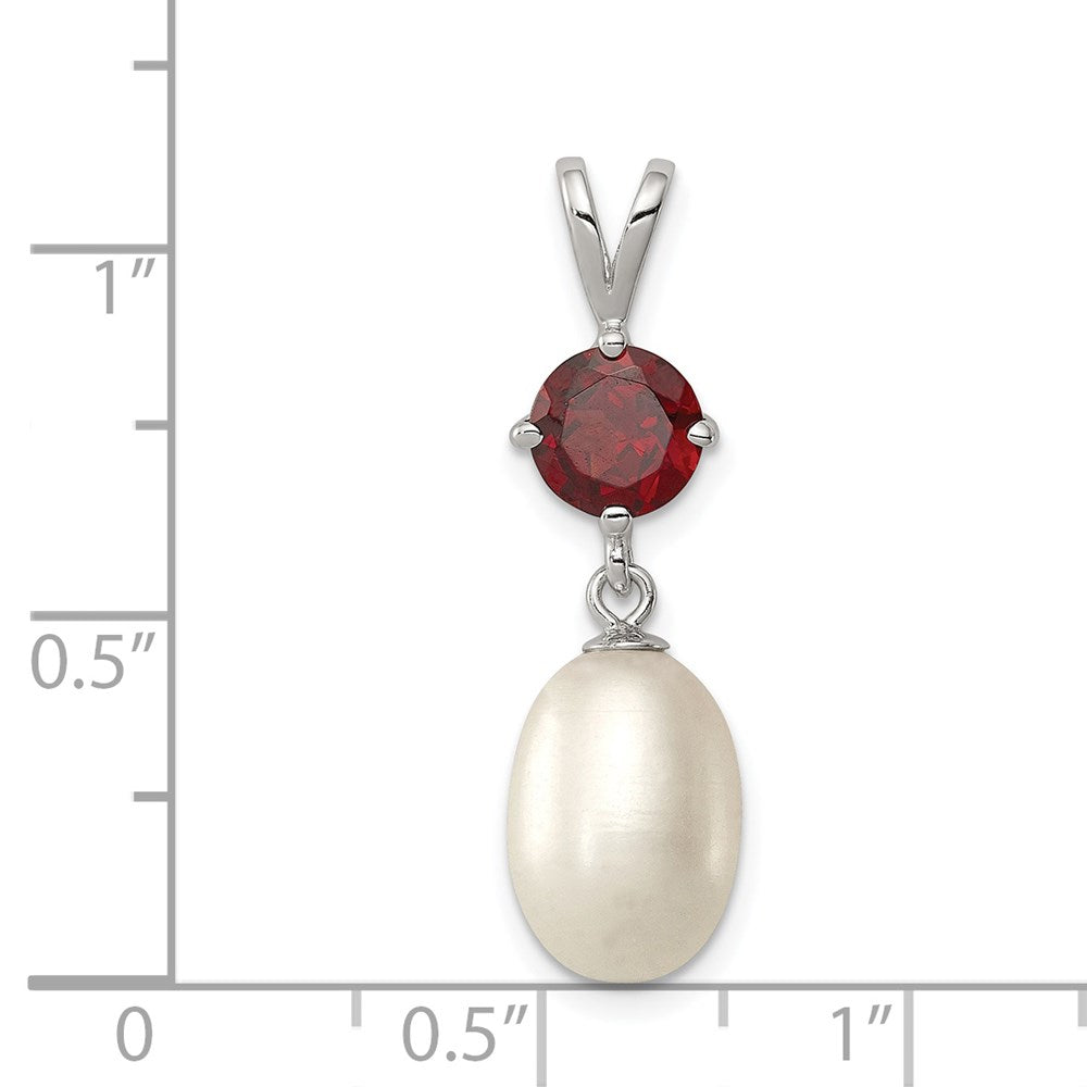 Sterlingsilber Rhodiniert Granat 8-9mm Fwc Perle Tropfen Anhänger