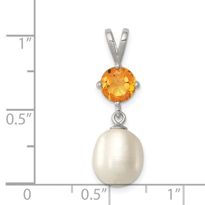Sterlingsilber Rhodiniert Citrin 8-9mm Fwc Perle Tropfen Anhänger
