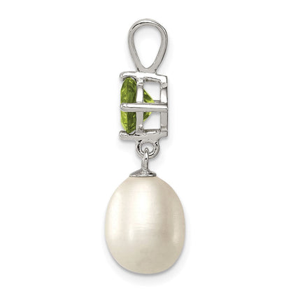 Sterlingsilber Rhodiniert Peridot 8-9mm Fwc Perle Tropfen Anhänger