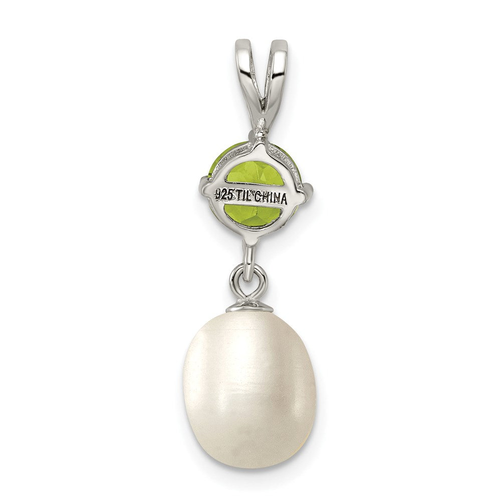 Sterlingsilber Rhodiniert Peridot 8-9mm Fwc Perle Tropfen Anhänger
