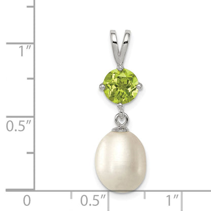 Sterlingsilber Rhodiniert Peridot 8-9mm Fwc Perle Tropfen Anhänger