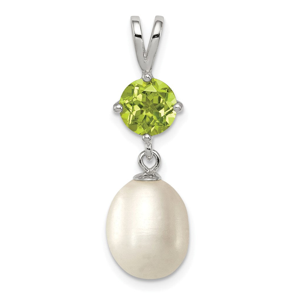 Sterlingsilber Rhodiniert Peridot 8-9mm Fwc Perle Tropfen Anhänger