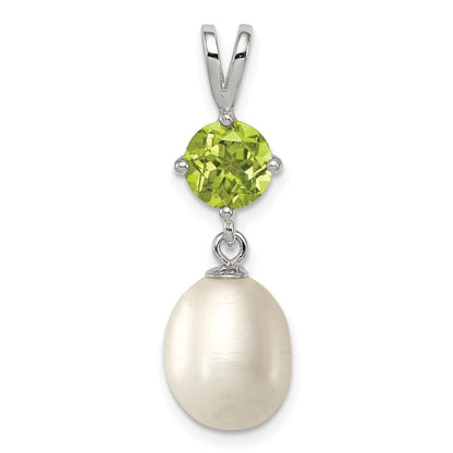 Sterlingsilber Rhodiniert Peridot 8-9mm Fwc Perle Tropfen Anhänger