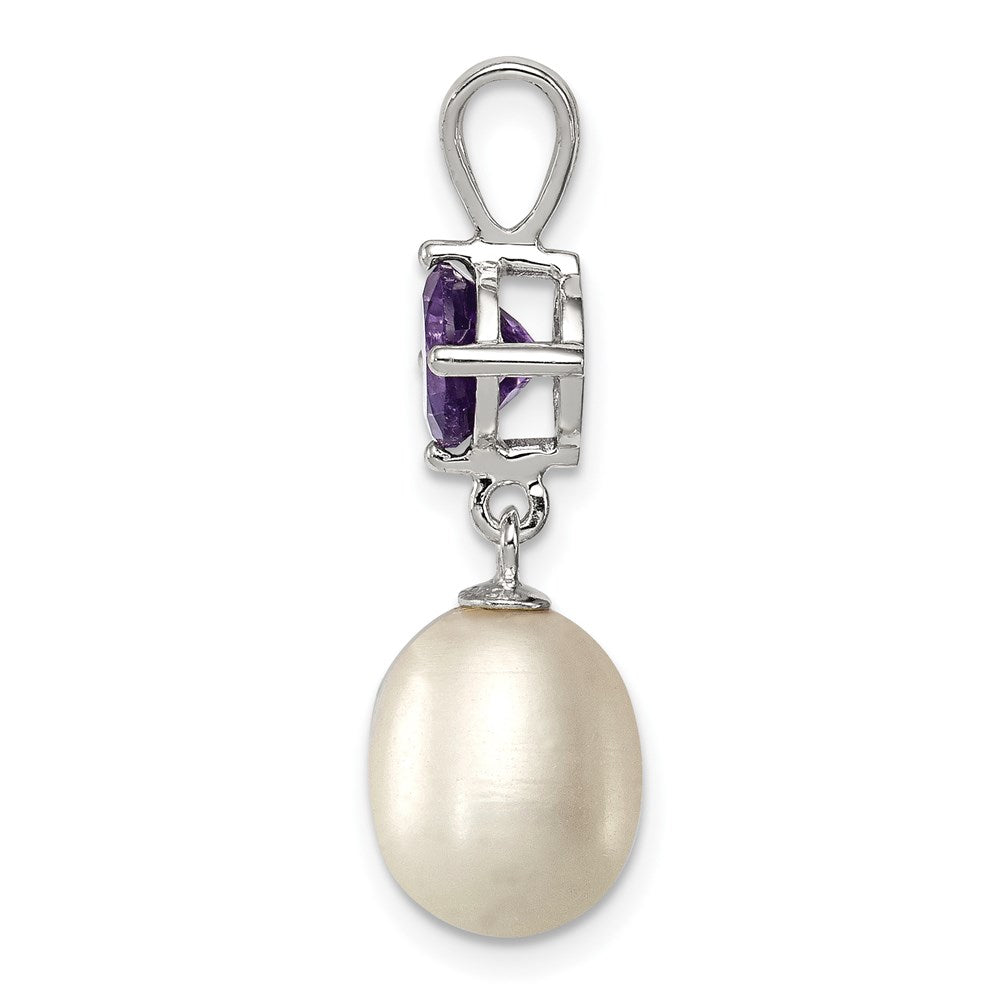 Sterlingsilber Rhodiniert Amethyst 8-9mm Fwc Perle Tropfen Anhänger