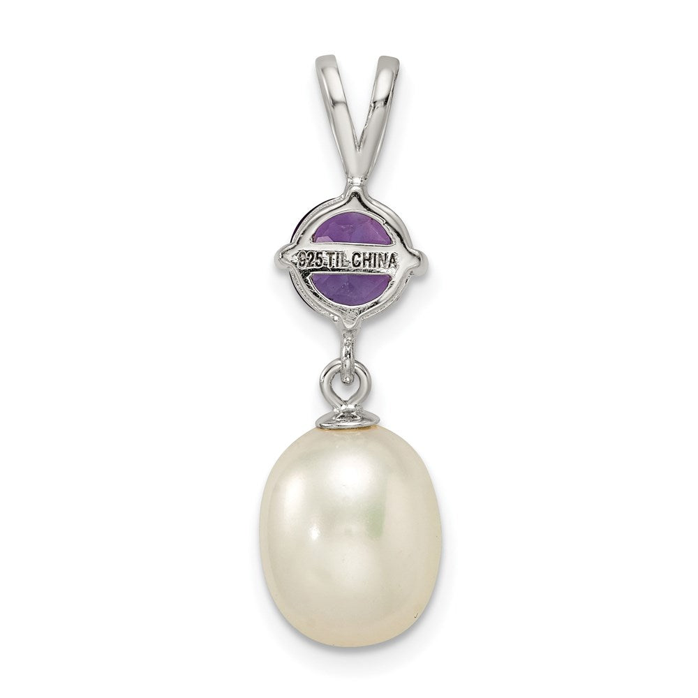 Sterlingsilber Rhodiniert Amethyst 8-9mm Fwc Perle Tropfen Anhänger