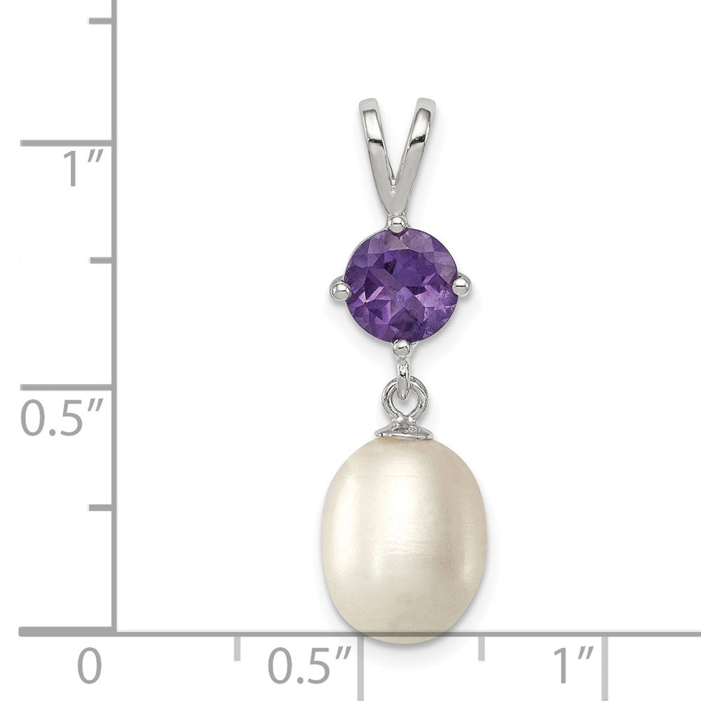 Sterlingsilber Rhodiniert Amethyst 8-9mm Fwc Perle Tropfen Anhänger