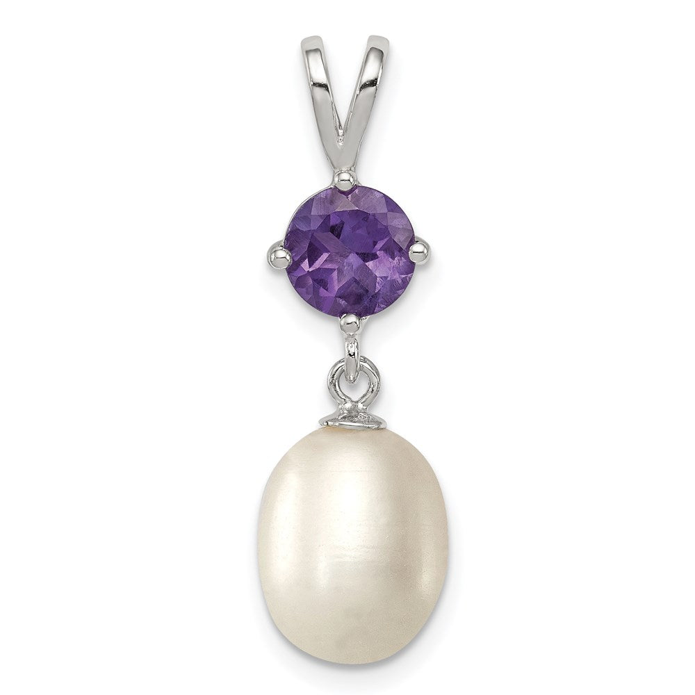 Sterlingsilber Rhodiniert Amethyst 8-9mm Fwc Perle Tropfen Anhänger
