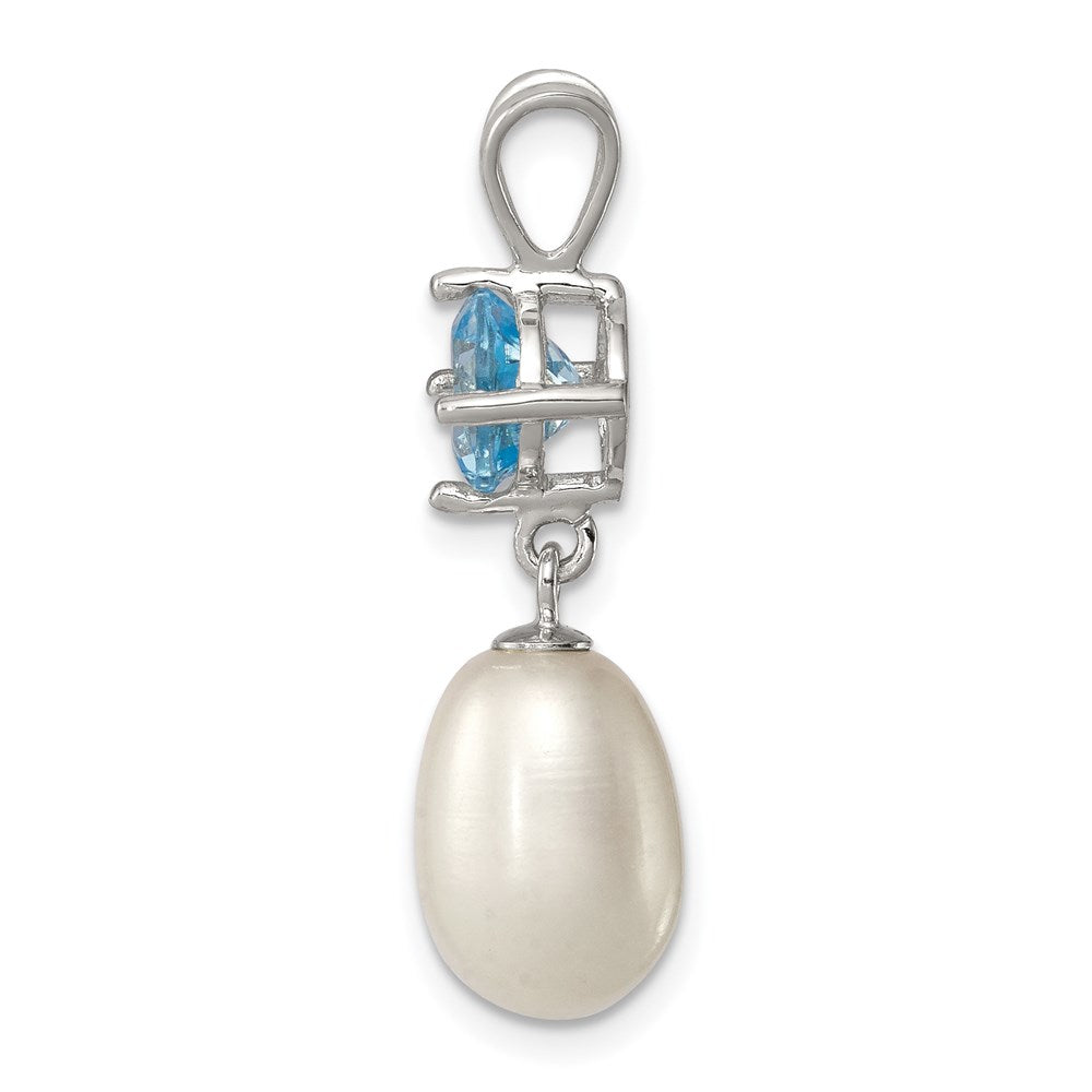 Sterlingsilber Rhodiniert Blautopas 8-9mm Fwc Perle Tropfen Anhänger