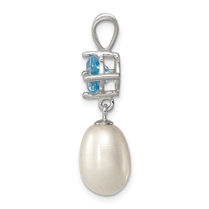 Sterlingsilber Rhodiniert Blautopas 8-9mm Fwc Perle Tropfen Anhänger