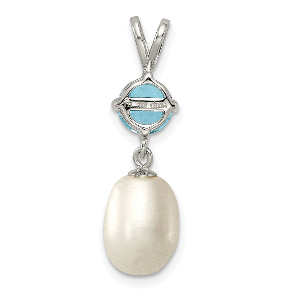 Sterlingsilber Rhodiniert Blautopas 8-9mm Fwc Perle Tropfen Anhänger