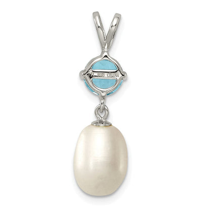 Sterlingsilber Rhodiniert Blautopas 8-9mm Fwc Perle Tropfen Anhänger