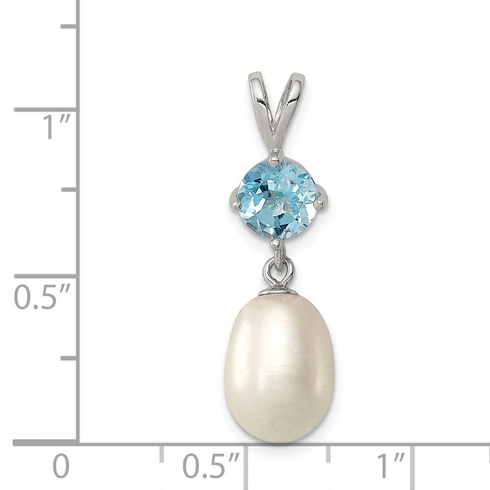 Sterlingsilber Rhodiniert Blautopas 8-9mm Fwc Perle Tropfen Anhänger