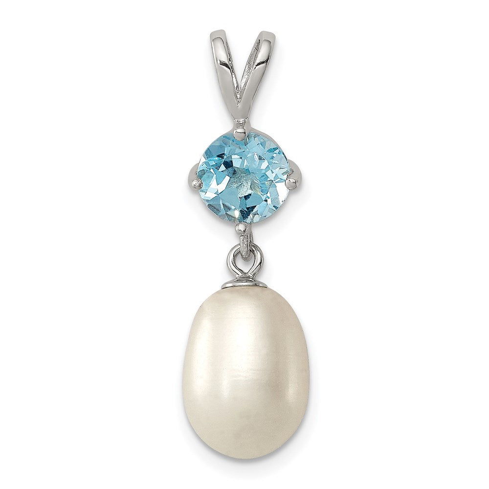 Sterlingsilber Rhodiniert Blautopas 8-9mm Fwc Perle Tropfen Anhänger