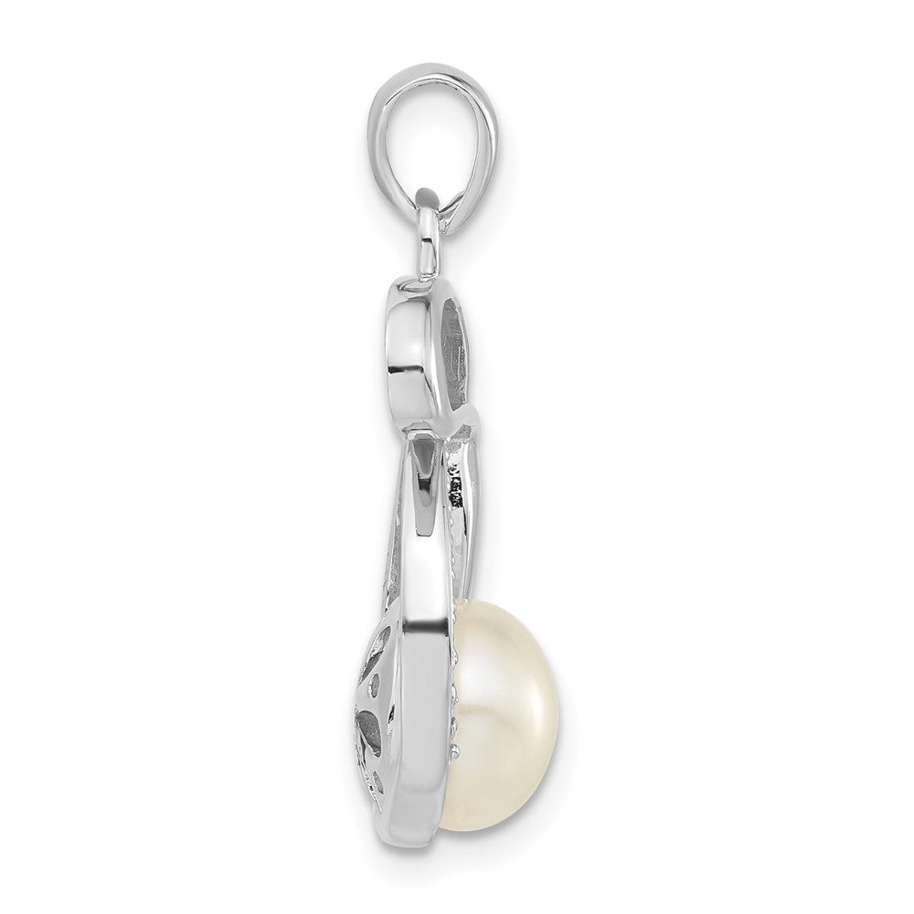 Sterlingsilber Poliert Zirkonia & 8-9mm Fw Zuchtperle Hase Anhänger
