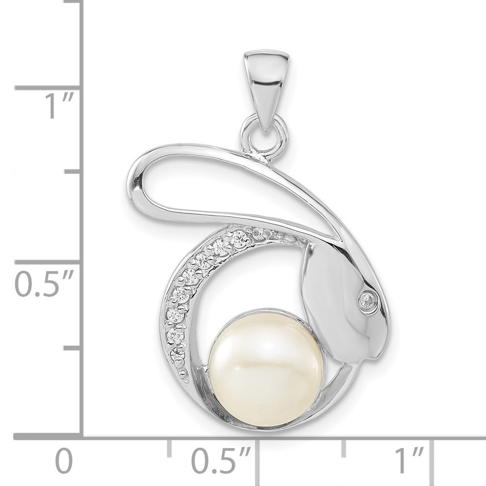 Sterlingsilber Poliert Zirkonia & 8-9mm Fw Zuchtperle Hase Anhänger