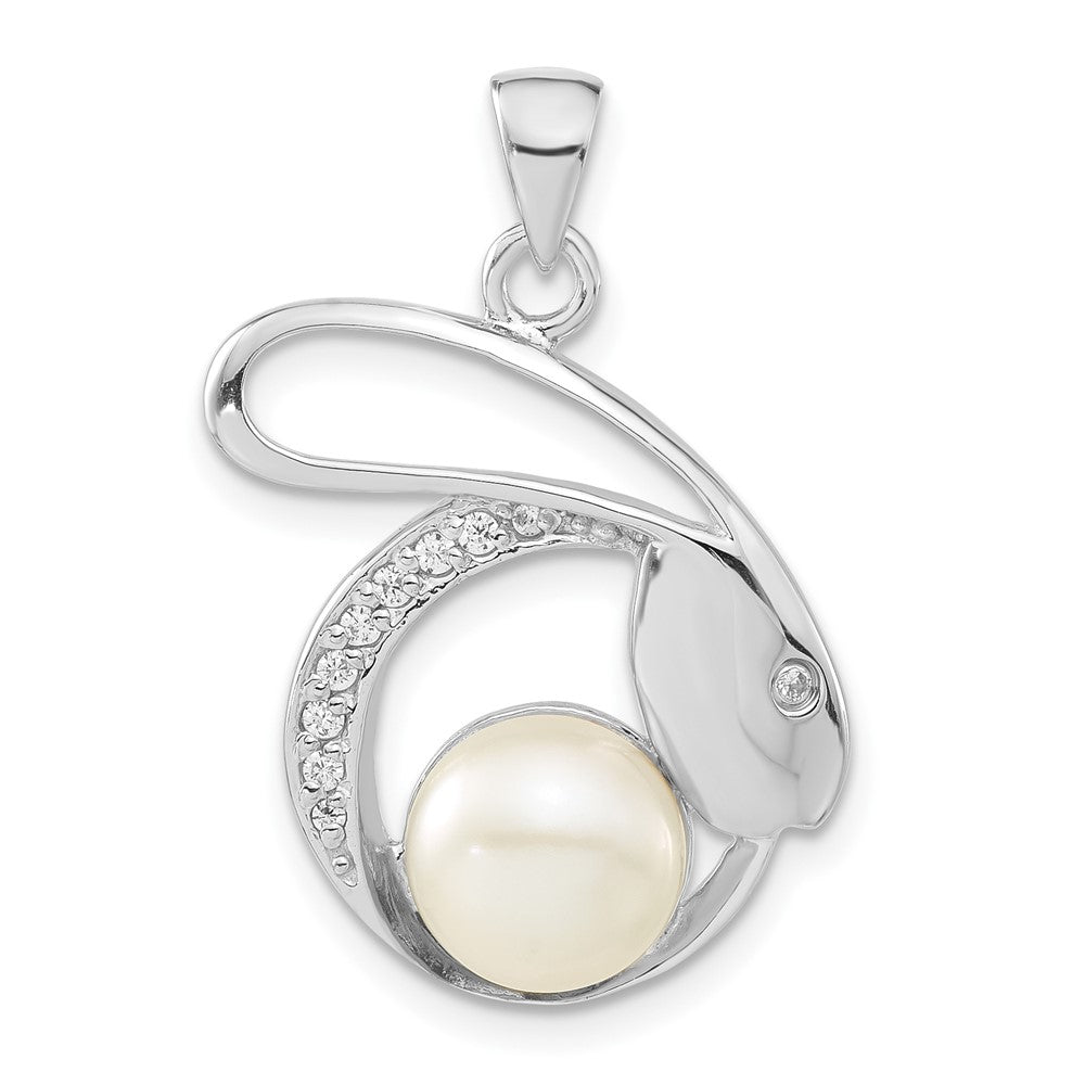 Sterlingsilber Poliert Zirkonia & 8-9mm Fw Zuchtperle Hase Anhänger