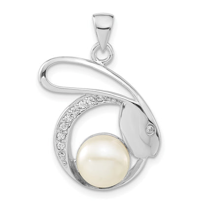 Sterlingsilber Poliert Zirkonia & 8-9mm Fw Zuchtperle Hase Anhänger