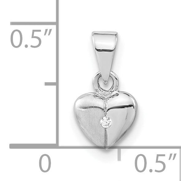 Sterlingsilber Poliert & Satiniert Zirkonia Herz Anhänger