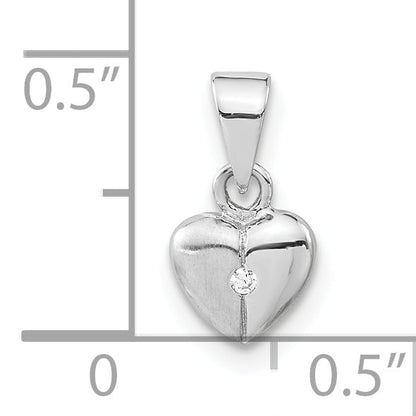 Sterlingsilber Poliert & Satiniert Zirkonia Herz Anhänger