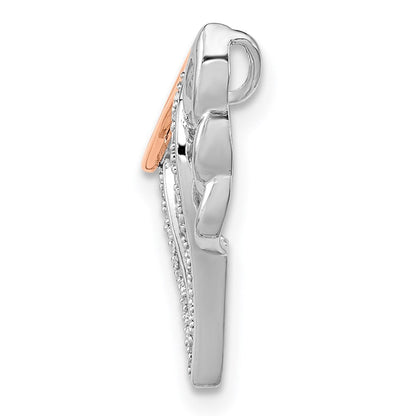 Sterlingsilber Rhodium mit 10K Roségold Diamant. Herz/wings Anhänger