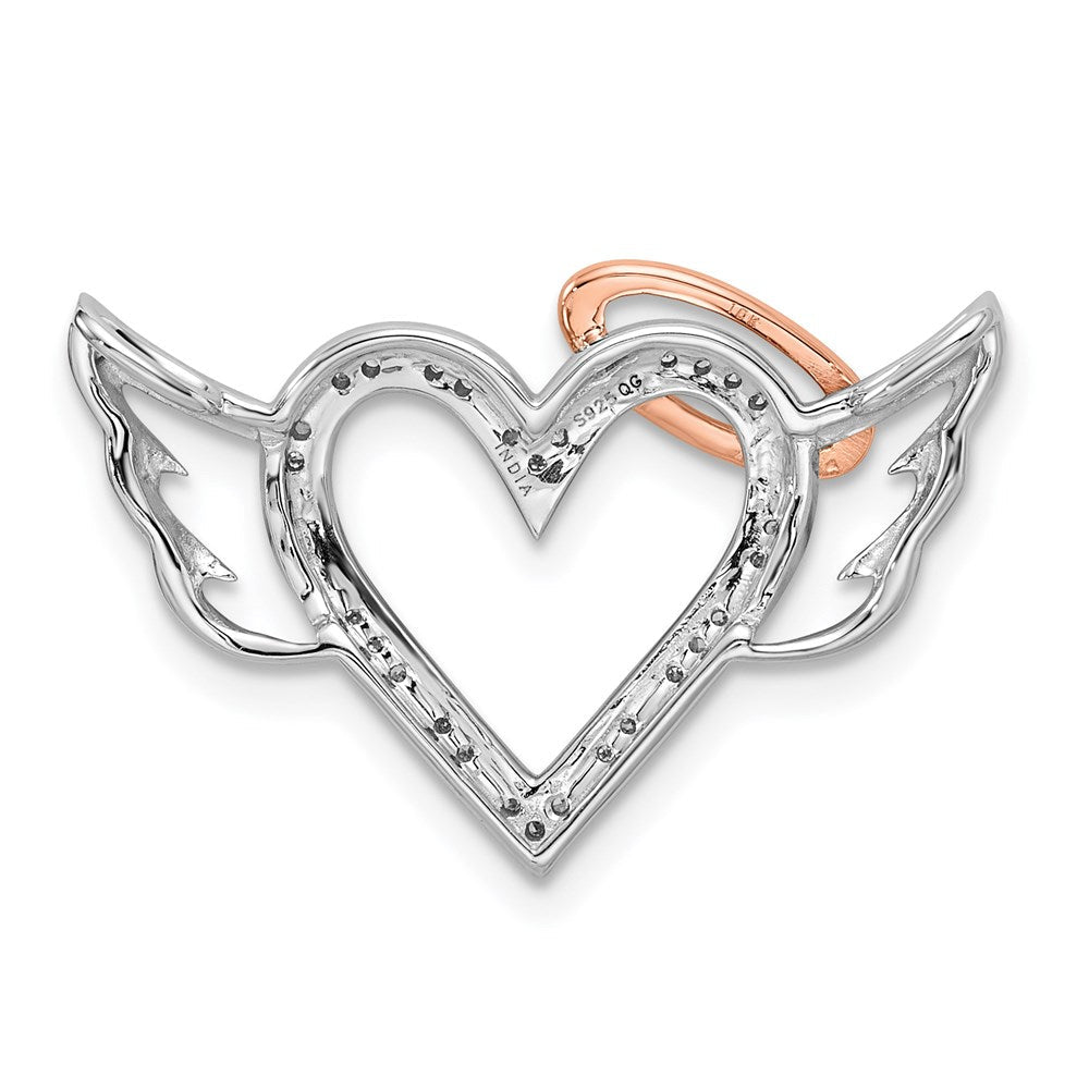 Sterlingsilber Rhodium mit 10K Roségold Diamant. Herz/wings Anhänger