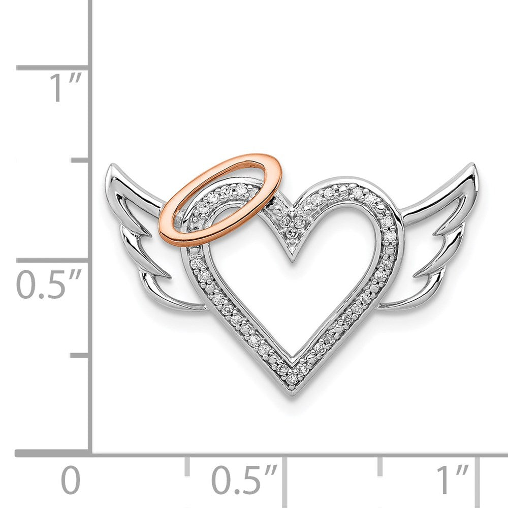 Sterlingsilber Rhodium mit 10K Roségold Diamant. Herz/wings Anhänger