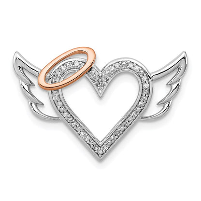 Sterlingsilber Rhodium mit 10K Roségold Diamant. Herz/wings Anhänger
