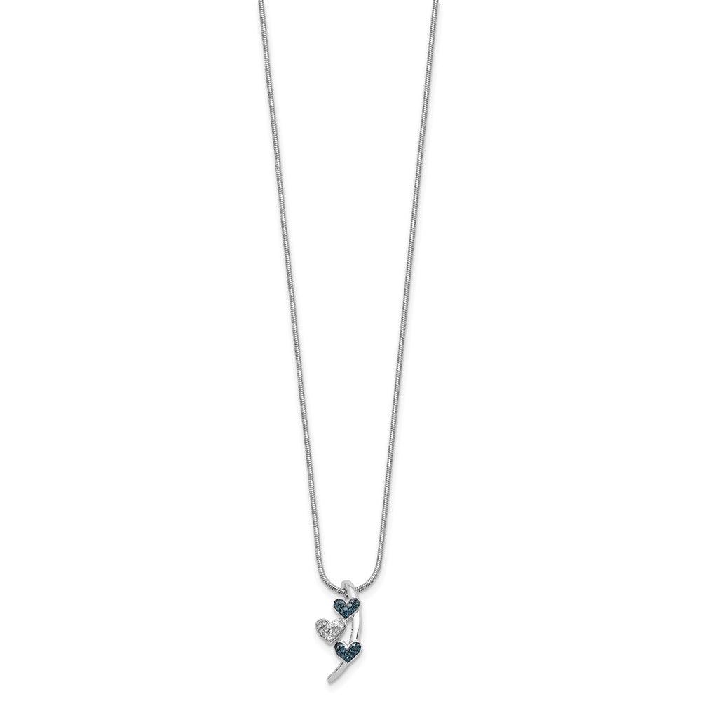 Halskette aus poliertem, rhodiniertem Sterlingsilber mit Diamant und blauem Diamant, Schiebeverschluss, 45,72 cm (18 Zoll) mit 5,08 cm (2 Zoll) Verlängerung