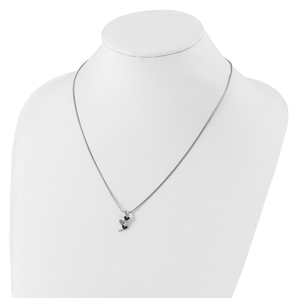 Halskette aus poliertem, rhodiniertem Sterlingsilber mit Diamant und blauem Diamant, Schiebeverschluss, 45,72 cm (18 Zoll) mit 5,08 cm (2 Zoll) Verlängerung
