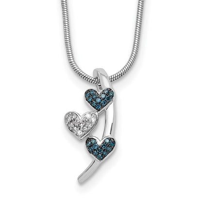 Halskette aus poliertem, rhodiniertem Sterlingsilber mit Diamant und blauem Diamant, Schiebeverschluss, 45,72 cm (18 Zoll) mit 5,08 cm (2 Zoll) Verlängerung