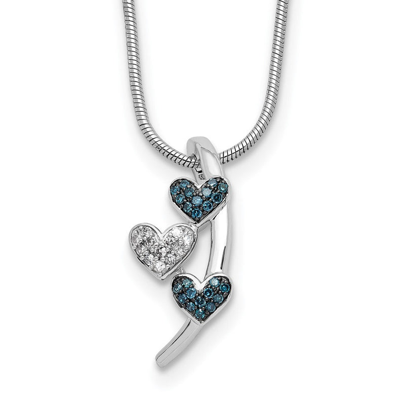 Halskette aus poliertem, rhodiniertem Sterlingsilber mit Diamant und blauem Diamant, Schiebeverschluss, 45,72 cm (18 Zoll) mit 5,08 cm (2 Zoll) Verlängerung