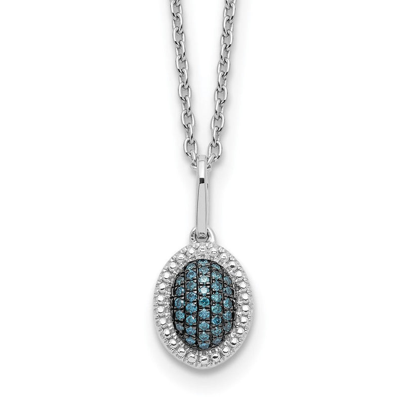 Sterlingsilber Weiß Nacht Rhodiniert Blau Diamant Oval Anhänger 18 Zoll Halskette mit 2 Verlängerung