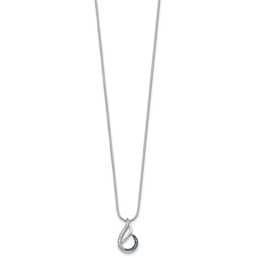 White Night Halskette aus rhodiniertem Sterlingsilber mit Tropfen aus blauen und weißen Diamanten, 45,7 cm (18 Zoll) mit 5 cm (2 Zoll) Verlängerung