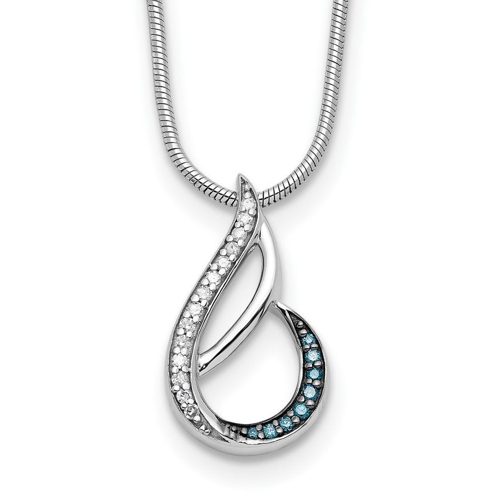 White Night Halskette aus rhodiniertem Sterlingsilber mit Tropfen aus blauen und weißen Diamanten, 45,7 cm (18 Zoll) mit 5 cm (2 Zoll) Verlängerung