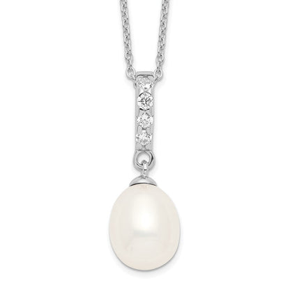 Sterlingsilber Rhodiniert 8-9mm Weiß Fwc Perle Zirkonia Halskette