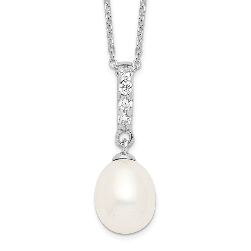 Sterlingsilber Rhodiniert 8-9mm Weiß Fwc Perle Zirkonia Halskette