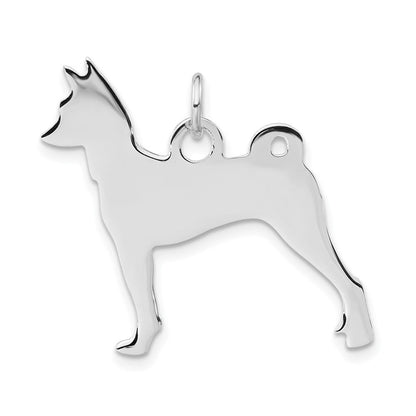 Sterlingsilber Poliert Gravierbar Klein Basenji Plättchen Charm