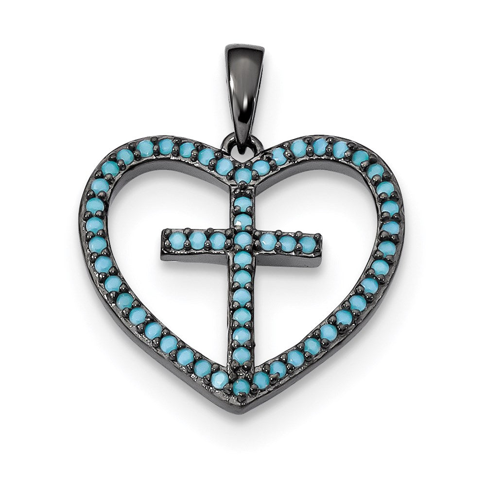 Sterlingsilber Schwarz-rhodium Dyed Weiß Howlite Kreuz Anhänger